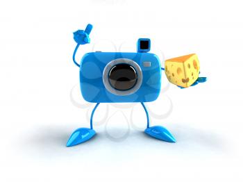 Royalty Free 3d Clipart Image of a Camera Holding a Piece of Cheese