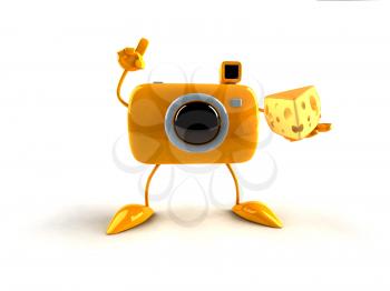 Royalty Free 3d Clipart Image of a Camera Holding a Piece of Cheese