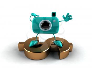 Royalty Free 3d Clipart Image of a Camera Standing on a Dollar Sign