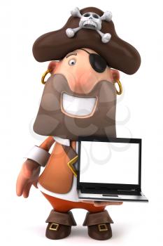 Royalty Free Clipart Image of a Pirate With a Laptop