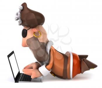 Royalty Free Clipart Image of a Pirate Working on a Laptop