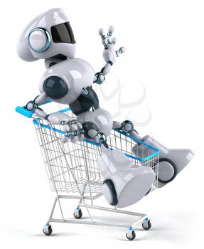 Royalty Free 3d Clipart Image of a Robot Pushing a Shopping Cart