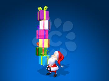 Royalty Free 3d Clipart Image of Santa Holding a Stack of Gifts