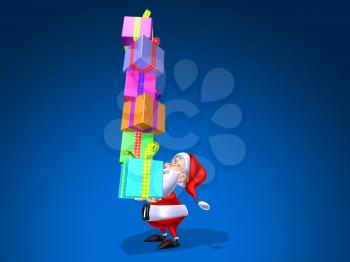 Royalty Free 3d Clipart Image of Santa Holding a Stack of Gifts