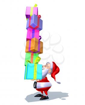 Royalty Free 3d Clipart Image of Santa Holding a Stack of Gifts