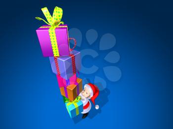 Royalty Free 3d Clipart Image of Santa Holding a Stack of Gifts