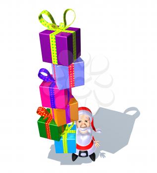 Royalty Free 3d Clipart Image of Santa Holding a Stack of Gifts