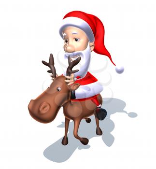 Royalty Free 3d Clipart Image of Santa Riding a Reindeer