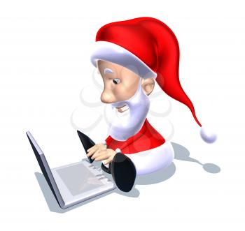 Royalty Free 3d Clipart Image of Santa Working on a Laptop Computer