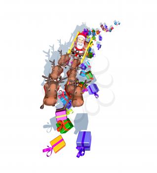 Royalty Free 3d Clipart Image of Santa Riding in a Sleigh Led by Reindeer with Presents