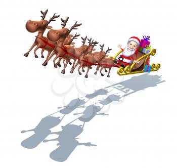 Royalty Free 3d Clipart Image of Santa Riding in a Sleigh Led by Reindeer