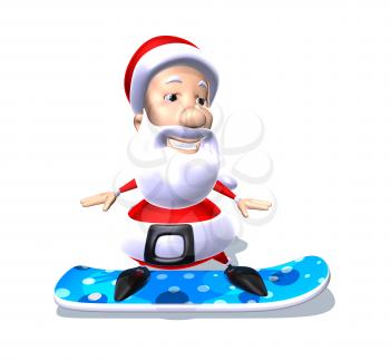 Royalty Free 3d Clipart Image of Santa Riding a Snowboard