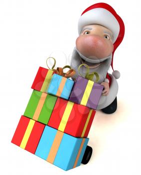 Royalty Free 3d Clipart Image of Santa Pushing a Dolly Cart Full of Gifts