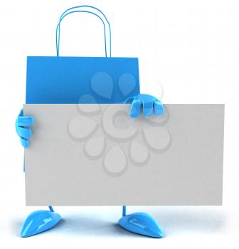 Royalty Free 3d Clipart Image of a Shopping Bag Holding a Sign