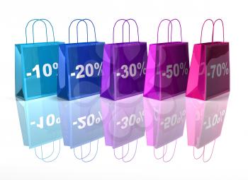 Royalty Free 3d Clipart Image of Shopping Bags with Percent Off Numbers on Them