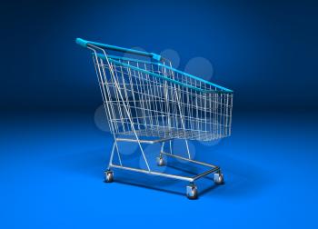 Royalty Free 3d Clipart Image of a Shopping Cart With a Blue Background