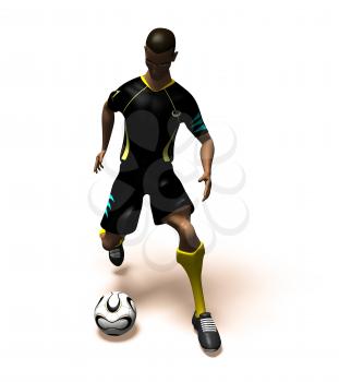 Royalty Free 3d Clipart Image of an African American Male Playing Soccer