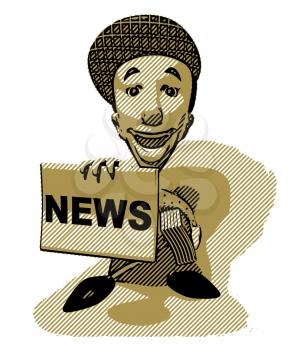 Royalty Free 3d Clipart Image of a Paperboy With an Armful of Newspapers