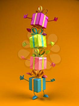 Royalty Free 3d Clipart Image of a Tower of Shiny Gifts