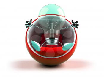 Royalty Free 3d Clipart Image of a Green Light Bulb Sitting in a Red Bubble Chair