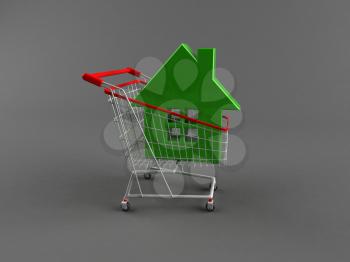 Royalty Free 3d Clipart Image of a House in a Shopping Cart