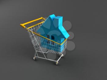 Royalty Free 3d Clipart Image of a House in a Shopping Cart