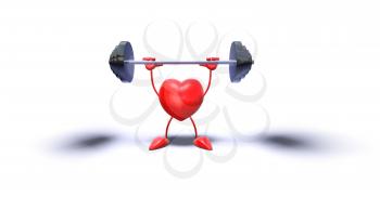 Royalty Free 3d Clipart Image of a Heart Lifting a Barbell