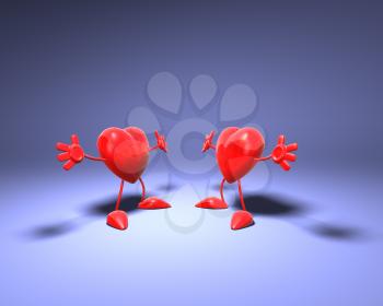 Royalty Free 3d Clipart Image of Two Hearts