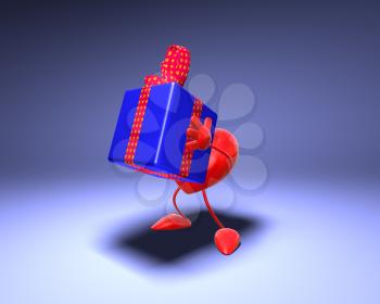 Royalty Free 3d Clipart Image of a Heart Holding a Gift