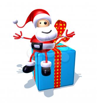 Royalty Free 3d Clipart Image of Santa Sitting on a Large Gift