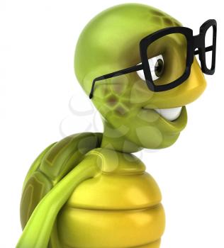 Royalty Free 3d Clipart Image of a Turtle Wearing Black Rimmed Glasses