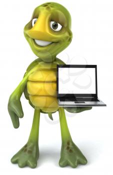 Royalty Free 3d Clipart Image of a Turtle Holding a Laptop Computer