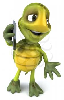 Royalty Free Clipart Image of a Turtle Talking on a Cellphone