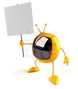 Royalty Free 3d Clipart Image of a Retro Television Holding a Sign