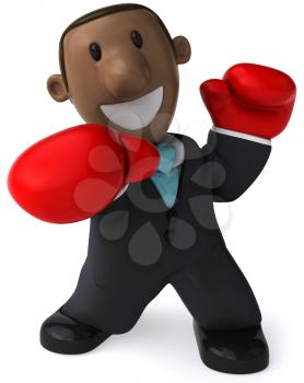 Royalty Free Clipart Image of an African American Businessman in Boxing Gloves