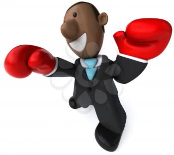 Royalty Free Clipart Image of an African American Businessman in Boxing Gloves