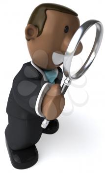 Royalty Free Clipart Image of a Black Businessman With a Magnifying Glass