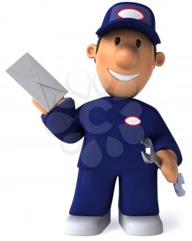 Royalty Free Clipart Image of a Mechanic With an Envelope