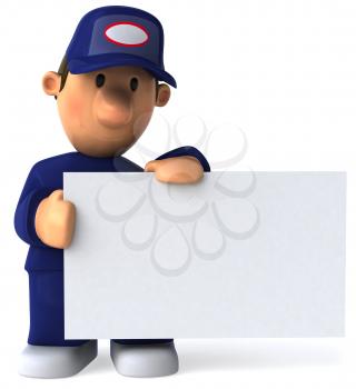 Royalty Free Clipart Image of a Mechanic With a Sign