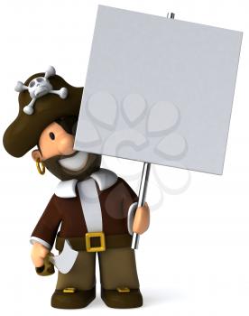 Royalty Free Clipart Image of a Pirate With a Sign