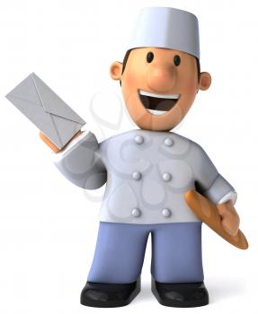 Royalty Free Clipart Image of a Baker With a Baguette and Envelope