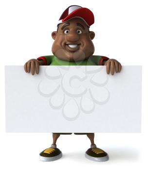 Royalty Free Clipart Image of an Overweight Black Man With a Sign