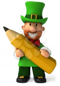 Royalty Free Clipart Image of a Leprechaun With a Pencil