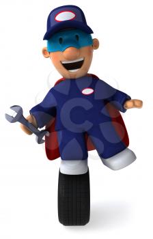 Royalty Free Clipart Image of a Mechanic Superhero