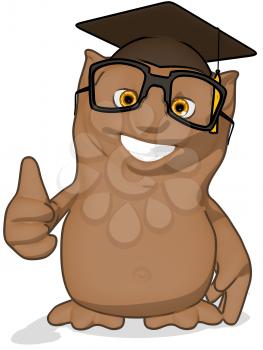 Royalty Free Clipart Image of an Owl Professor Giving a Thumbs Up