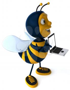 Royalty Free Clipart Image of a Bee With a Laptop