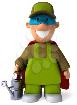 Royalty Free Clipart Image of a Superhero Gardener