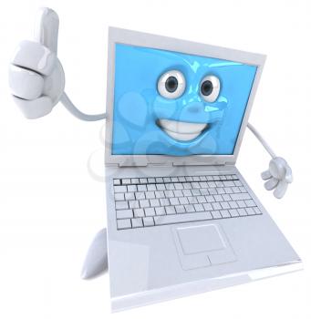 Royalty Free Clipart Image of a Laptop Giving a Thumbs Up