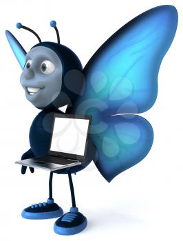 Royalty Free Clipart Image of a Butterfly With a Laptop