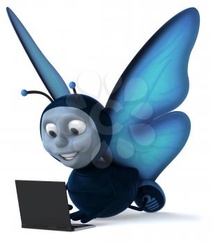 Royalty Free Clipart Image of a Butterfly With a Laptop